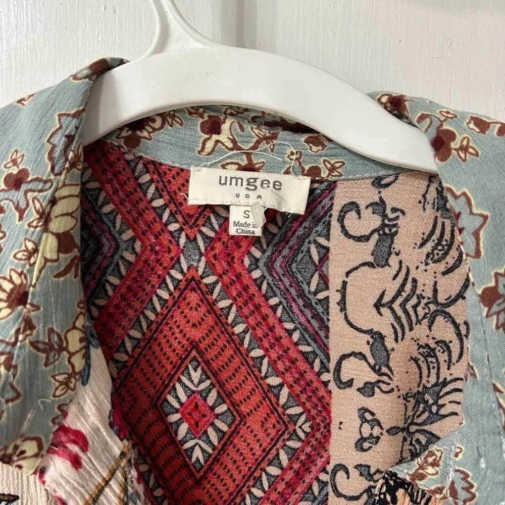 Umgee Multicolor Patchwork Button-Down Blouse - Picture 2 of 6
